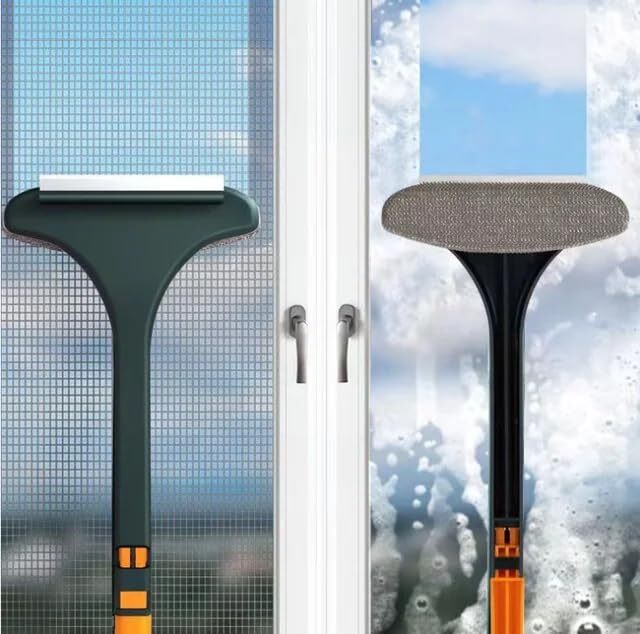 2 In 1 Window Mesh Cleaner - 10x10x10 Cm, Plastic | Versatile Design With Mesh Cleaner Brush & Streak-free Mirror Glass Wiper, Ergonomic Handle