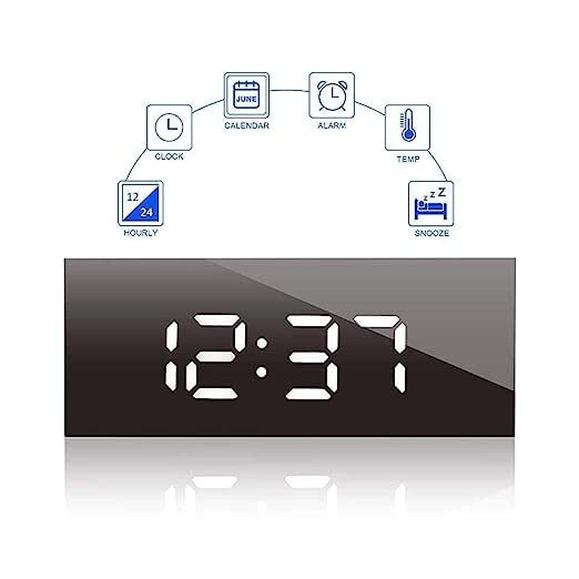 Mirror Digital Led Alarm Clock - 10x8x10 Cm , Usb & Battery Powered, Large Display, Snooze Function, Temperature Display, Gently Wakes You Up, Dual Brightness Settings