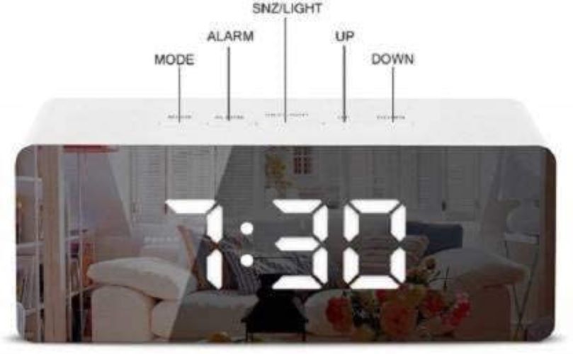 Mirror Digital Led Alarm Clock - 10x8x10 Cm , Usb & Battery Powered, Large Display, Snooze Function, Temperature Display, Gently Wakes You Up, Dual Brightness Settings