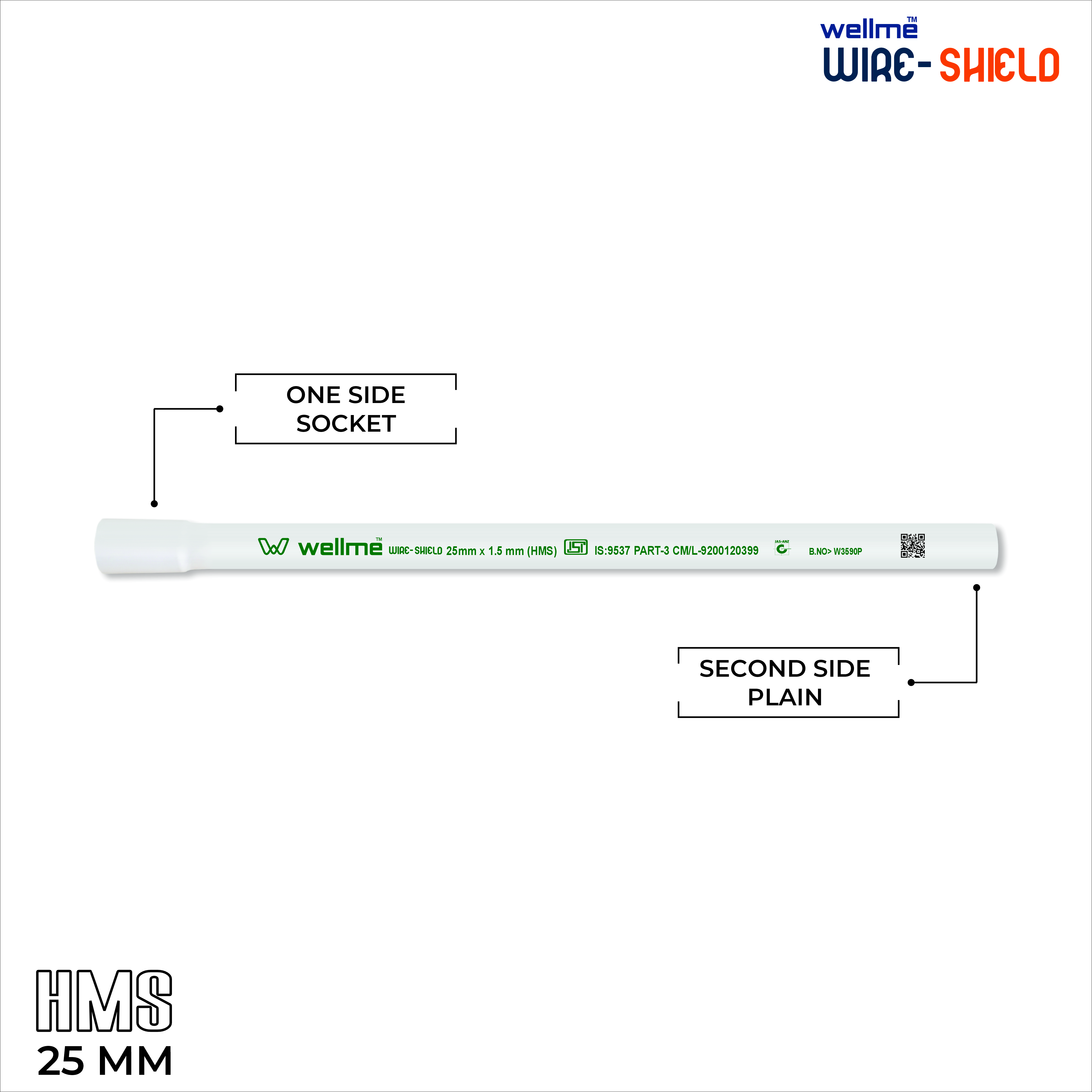 Wireshield Pvc Conduit Pipes - 25mm Diameter, 3 Meters Long, White Color | Female Connection, Round Shape, Bs 1387 Standard, 1.5mm Thickness