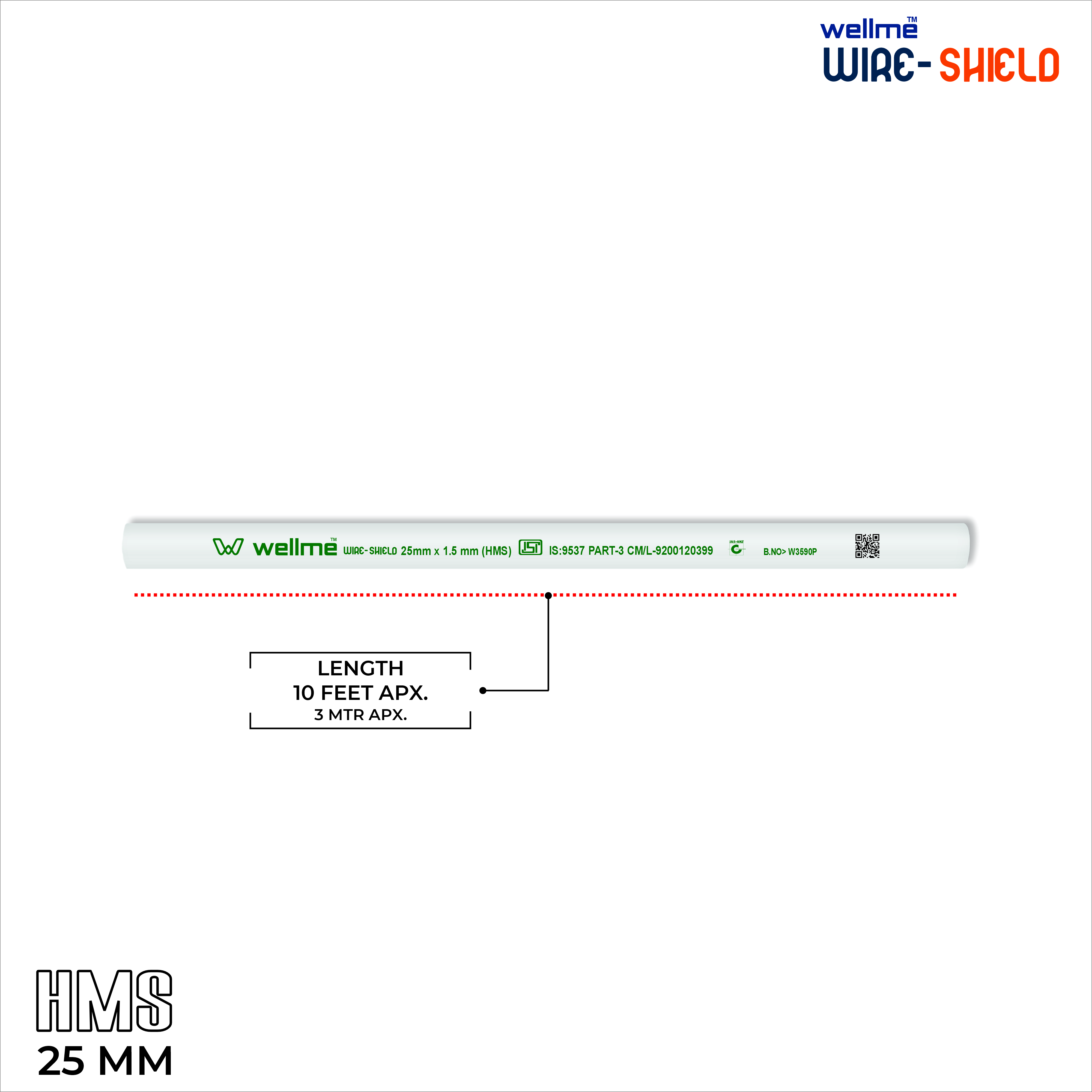 Wireshield Pvc Conduit Pipes - 25mm Diameter, 3 Meters Long, White Color | Female Connection, Round Shape, Bs 1387 Standard, 1.5mm Thickness