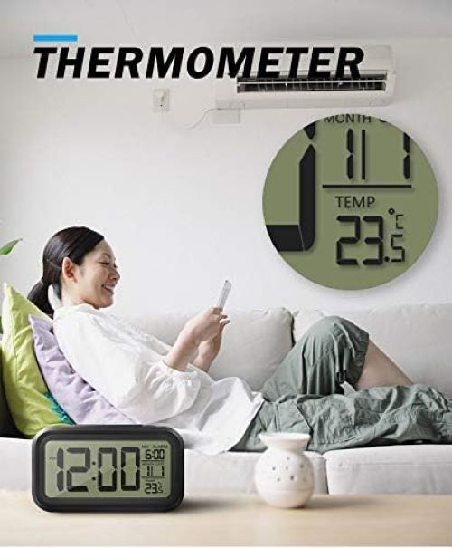 Digital Alarm Clock - Plastic Construction, 5x8 Inches | Smart Backlight, Loud Alarm, Indoor Temperature Display, Easy Access Buttons For Students