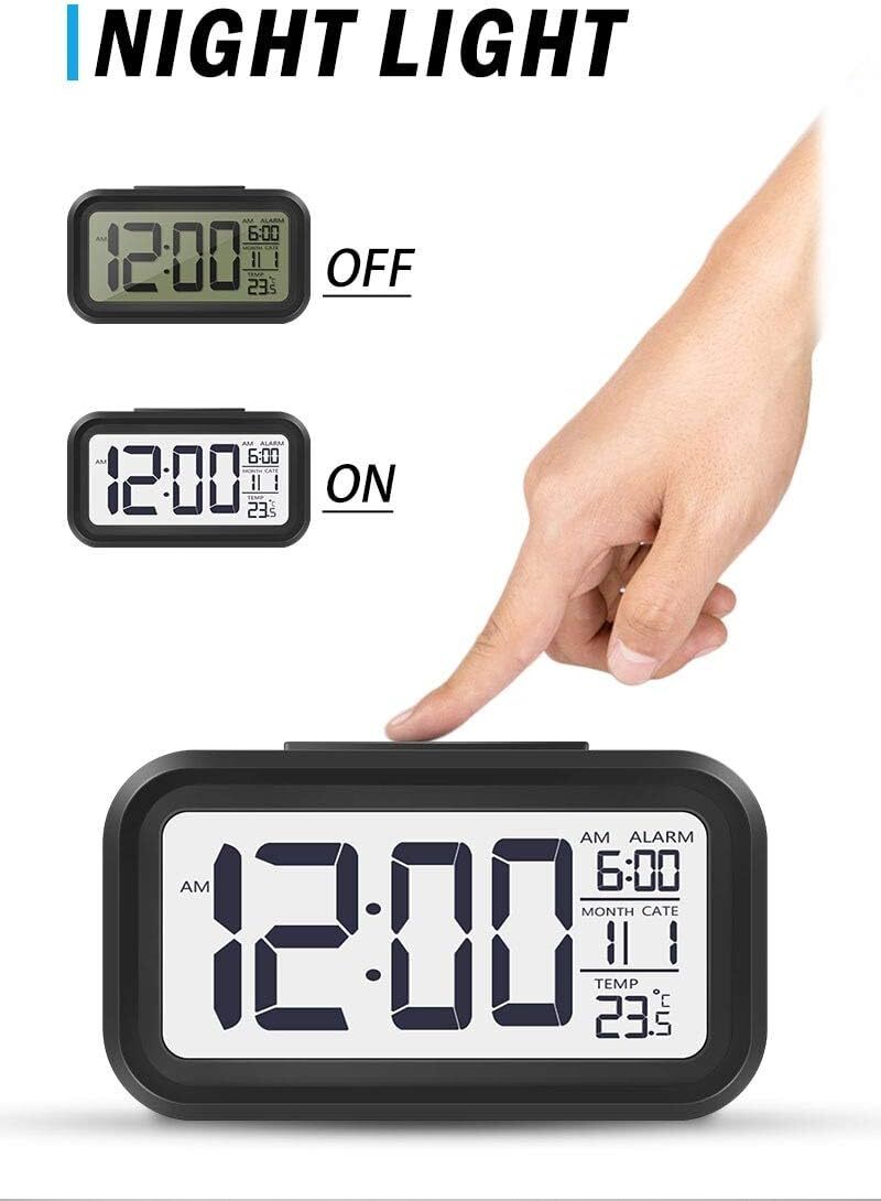 Digital Alarm Clock - Plastic Construction, 5x8 Inches | Smart Backlight, Loud Alarm, Indoor Temperature Display, Easy Access Buttons For Students