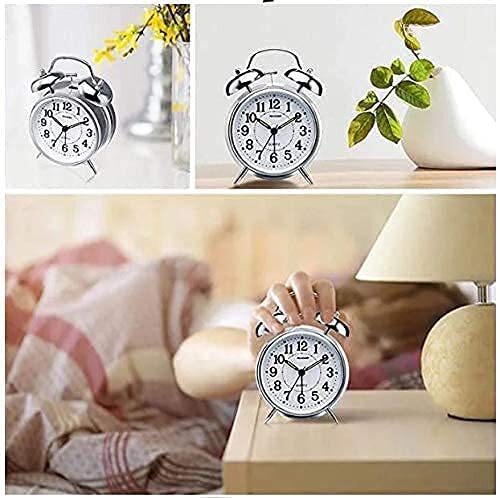 Twin Bell Silver Clock - Metal, 12x10 Cm | Classic Vintage Design With Extra Loud Alarm, Night Light Function For Heavy Sleepers And Kids