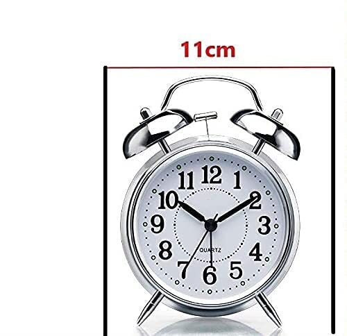 Twin Bell Silver Clock - Metal, 12x10 Cm | Classic Vintage Design With Extra Loud Alarm, Night Light Function For Heavy Sleepers And Kids