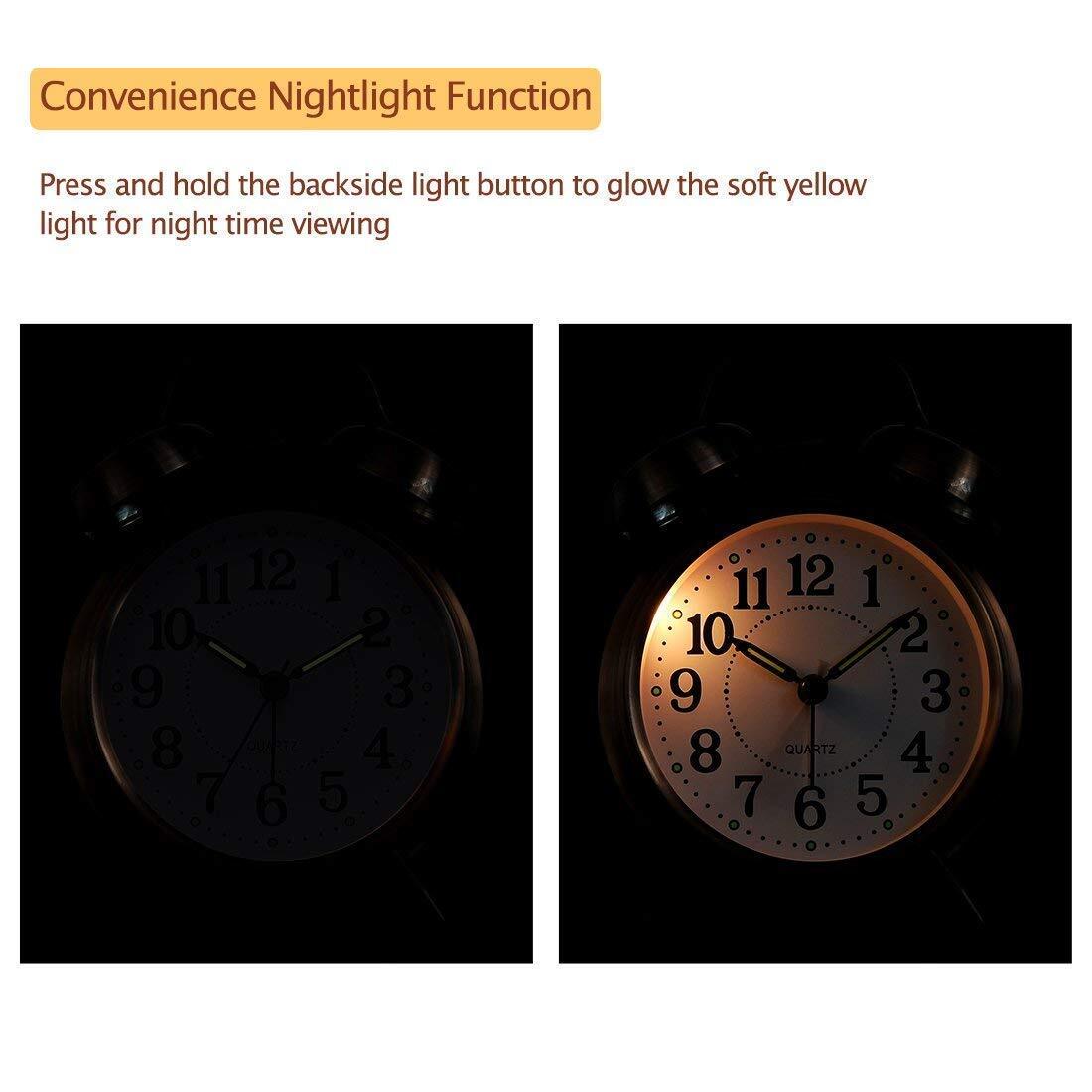 Twin Bell Silver Clock - Metal, 12x10 Cm | Classic Vintage Design With Extra Loud Alarm, Night Light Function For Heavy Sleepers And Kids