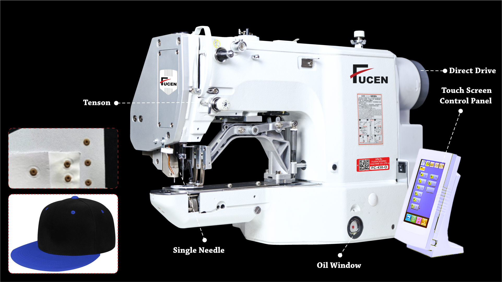 Fc-430-o: High Speed Direct Drive, Computer Controlled Lockstitch Round Bar Tacking Sewing Machine (Cap Hole)