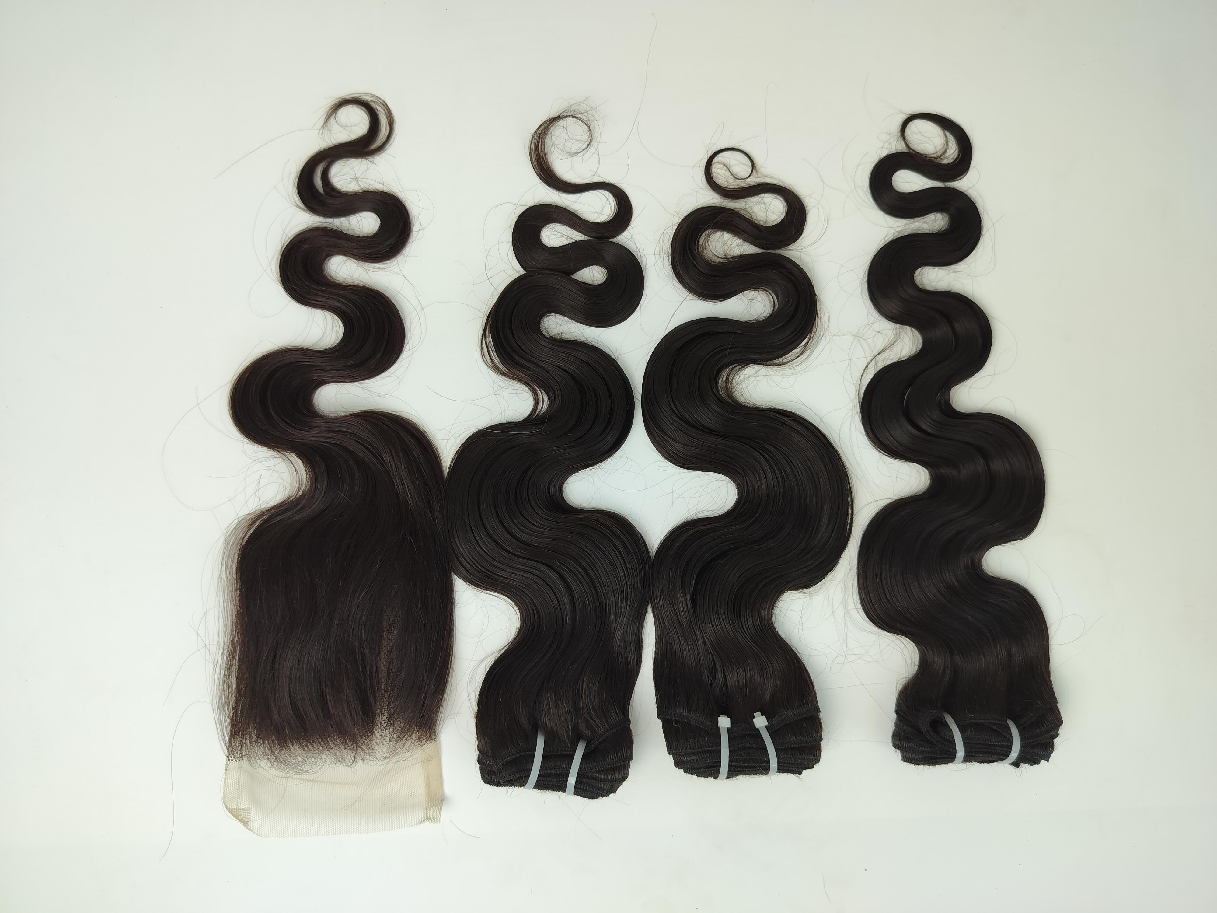 Ramy Unprocessed Indian Body Wave Human Hair Bundles With Matching Lace Closure - Color: Natural Color
