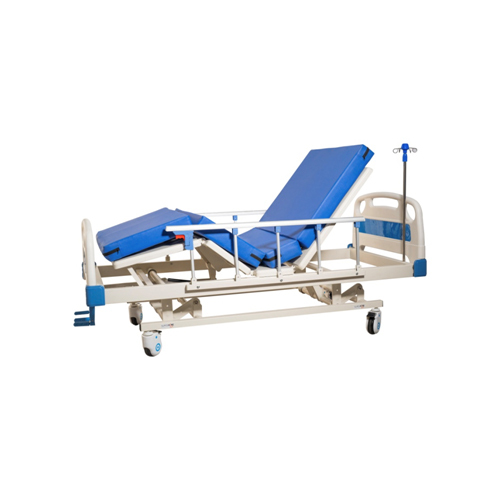 Imported Manual Cot - Steel, 6ft X 3ft X 2ft | 3 Functionality (Head & Leg Raising, Height Adjustment), Collapsible Side Rails, 4" Foam Mattress, Portable With Wheels, 120kg Load Capacity