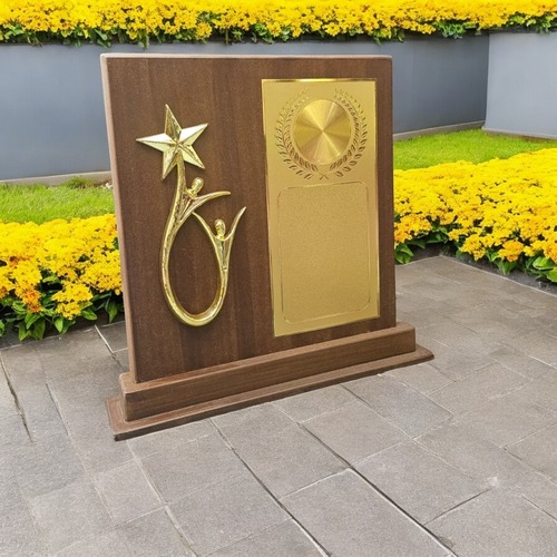 6.25 Inch Golden Trophy Cup For Best Employee - Fiber Material, 6.25 Inches, Golden & Brown Color | Customizable Logo, Includes Display Holder