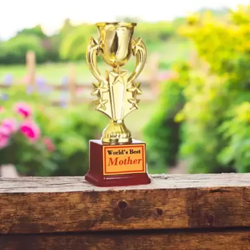 World's Best Mother Trophy - Fiber Material, 10 Inch Size, Golden Finish | Customized Logo, Durable Design, Elegant Display
