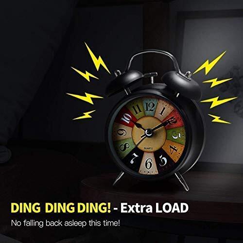 Twin Bell Brass Clock - 6.5x2.2x4.7 Inches | Extra Loud Alarm, Non-ticking Design, Built-in Nightlight, Vintage Style For Heavy Sleepers