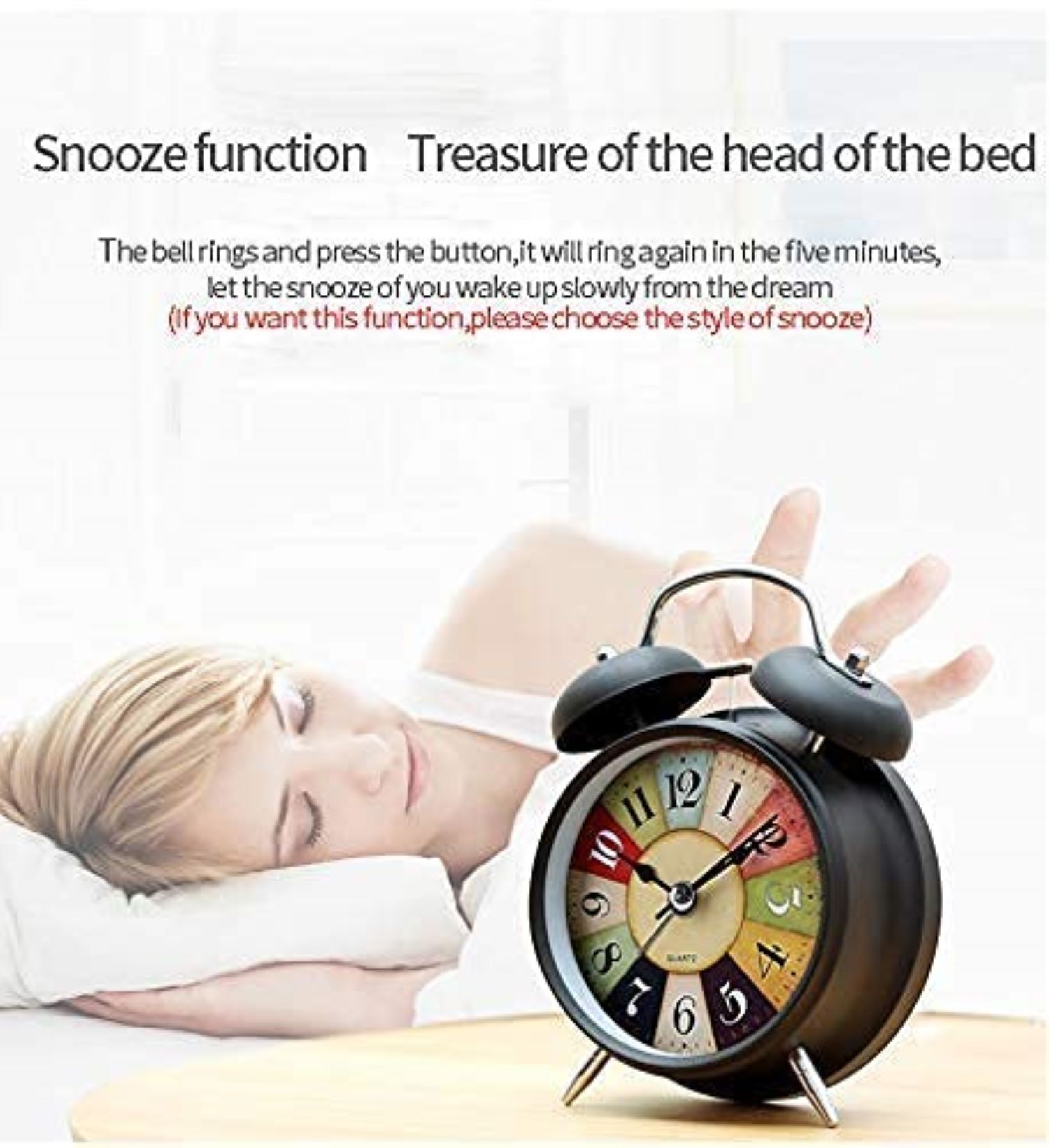 Twin Bell Brass Clock - 6.5x2.2x4.7 Inches | Extra Loud Alarm, Non-ticking Design, Built-in Nightlight, Vintage Style For Heavy Sleepers
