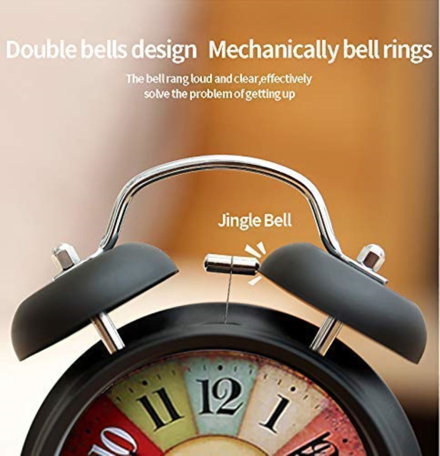 Twin Bell Brass Clock - 6.5x2.2x4.7 Inches | Extra Loud Alarm, Non-ticking Design, Built-in Nightlight, Vintage Style For Heavy Sleepers