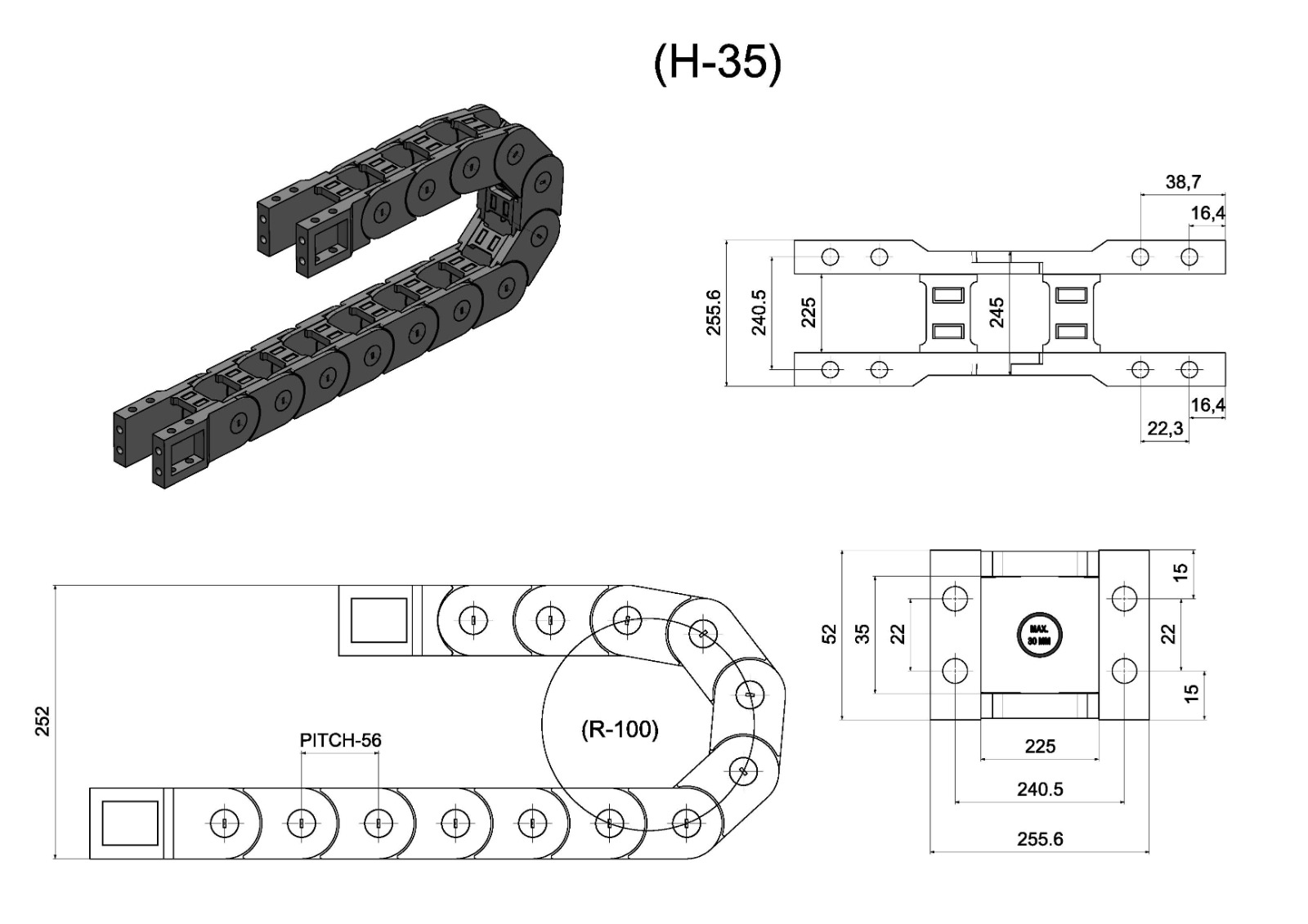 Cable Drag Chain 35x225 Open Type - Application: Construction