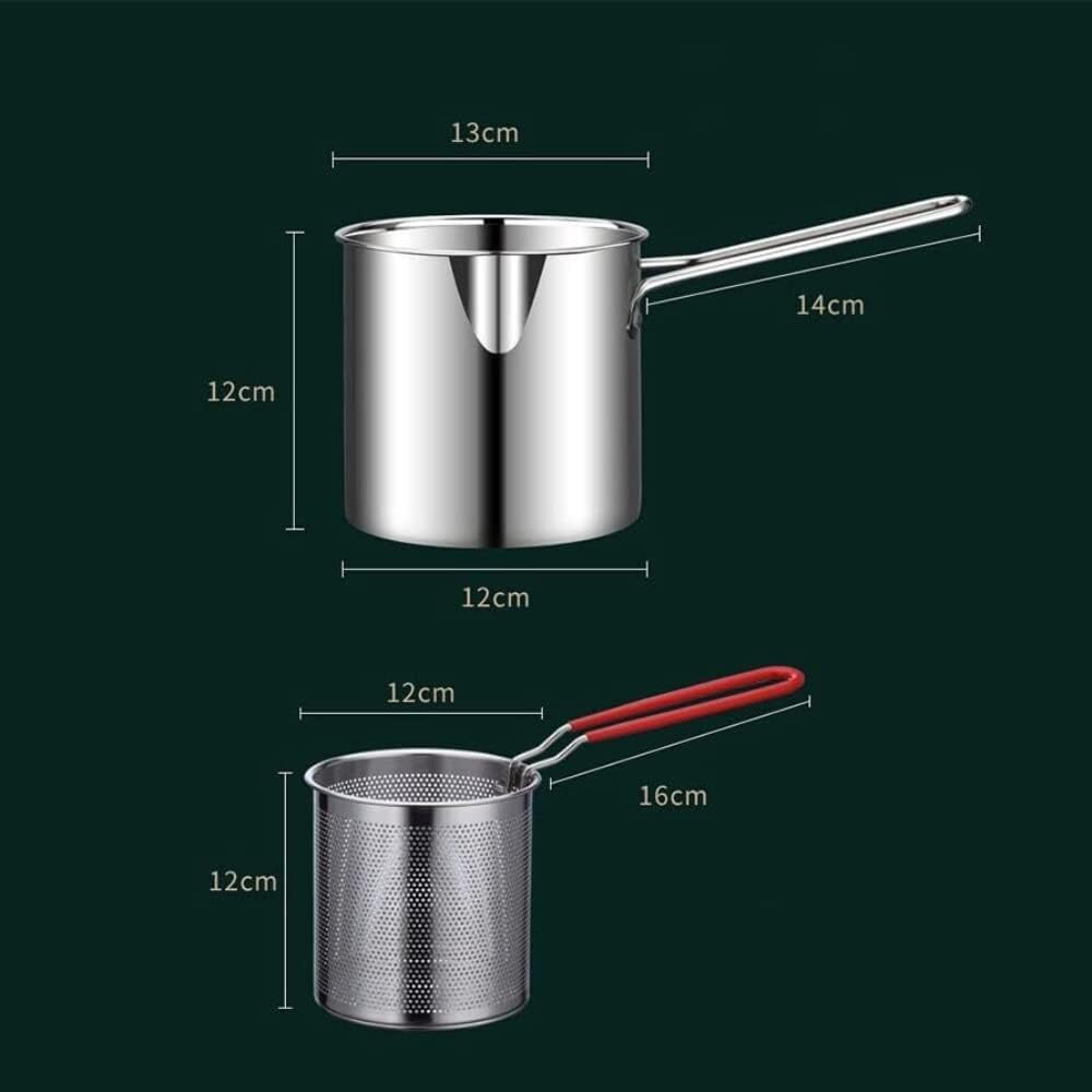 Deep Frying Pot With Strainer Basket - Stainless Steel, 12x5x8 Cm | Oil Filtration, Cool Touch Handle, Easy Clean For Versatile Frying