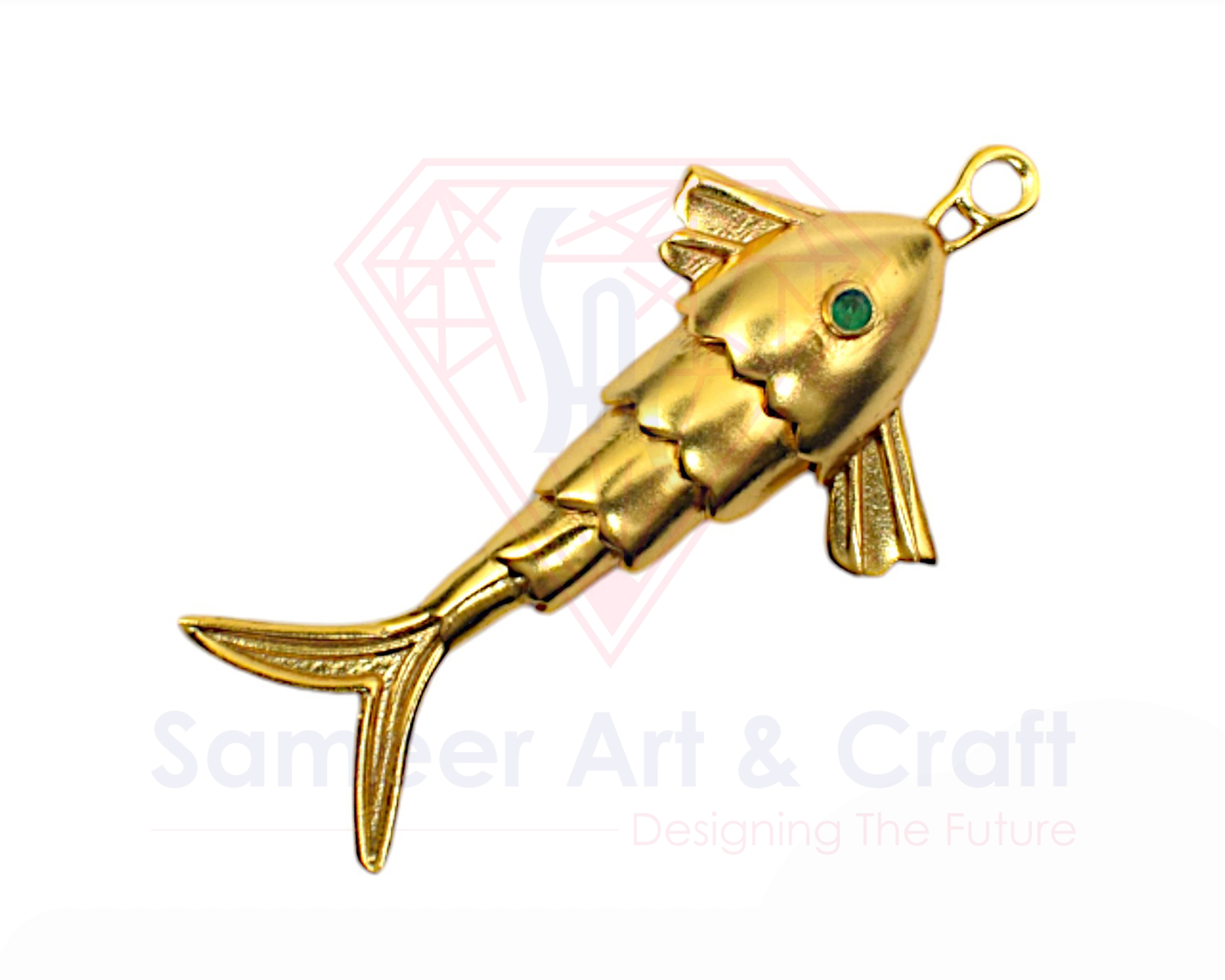 Green Cubic Zirconia With 18k Gold Plated Flexible Fish Pendant