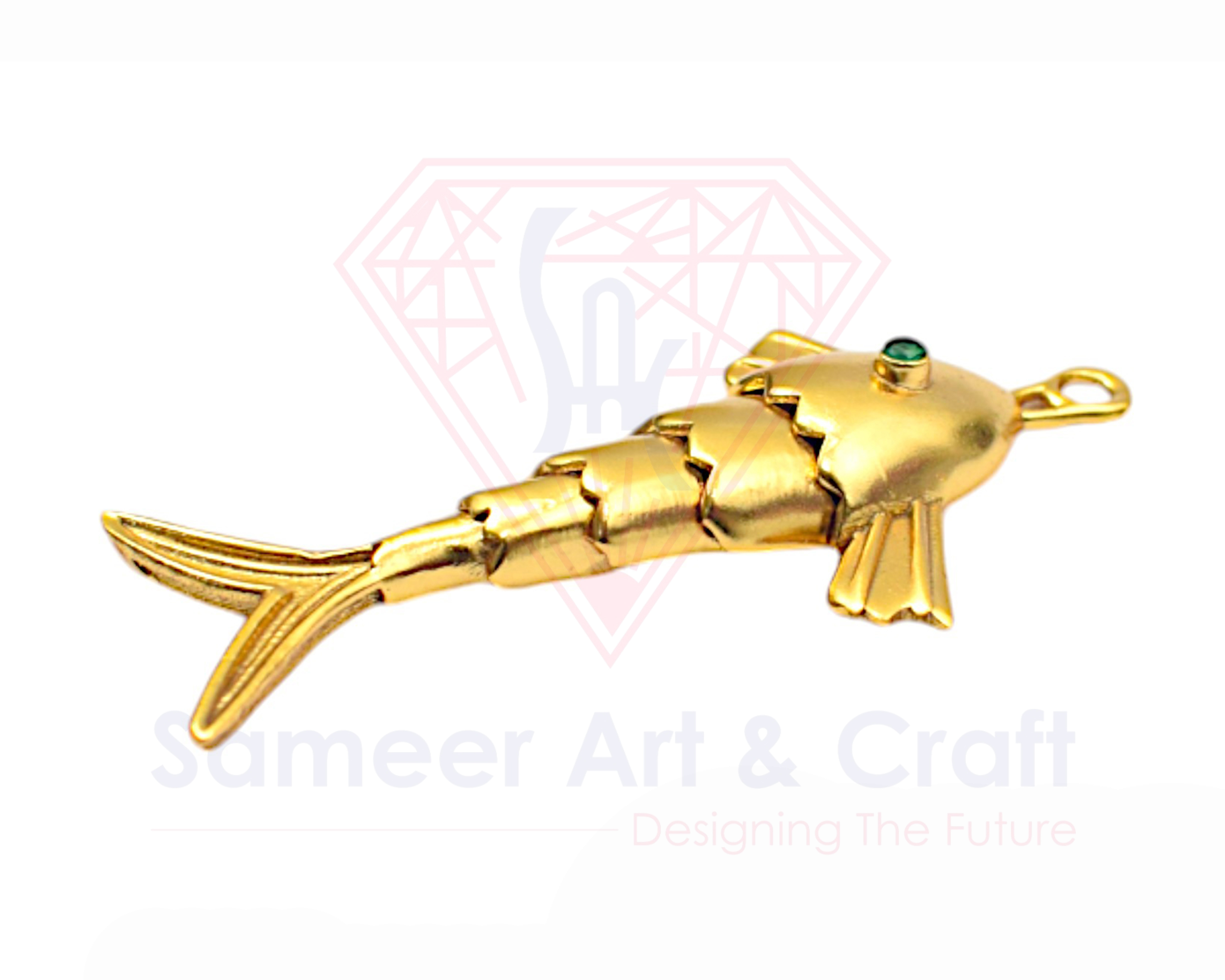 Green Cubic Zirconia With 18k Gold Plated Flexible Fish Pendant