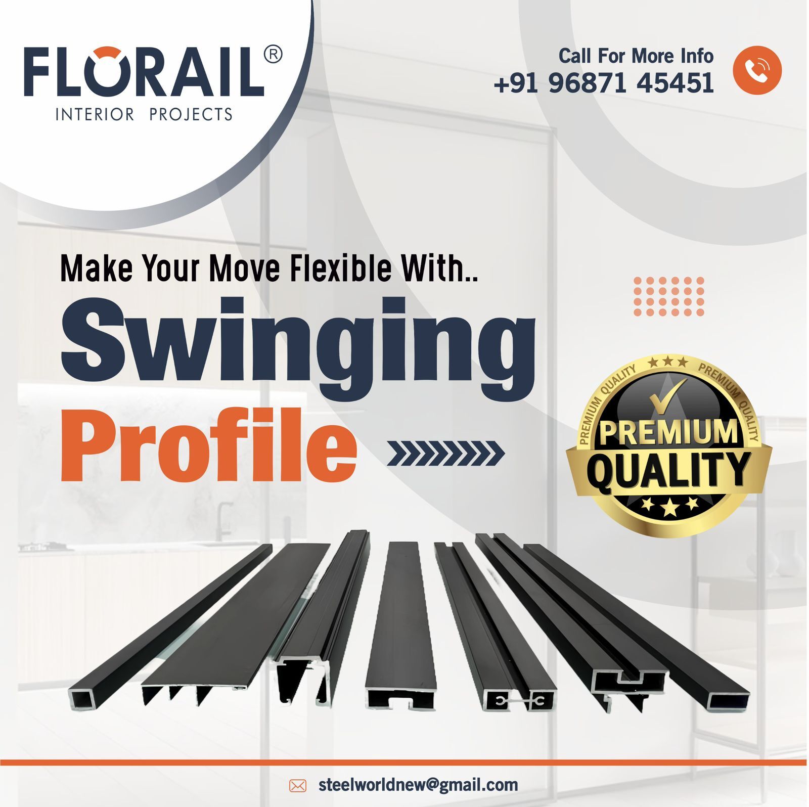 Slim Profile - Aluminium Railing | Length: 10ft & 16ft, Colors: Matt Black, Brush Rose Gold, Brush Gold & Brush Gray, Vertical Pattern