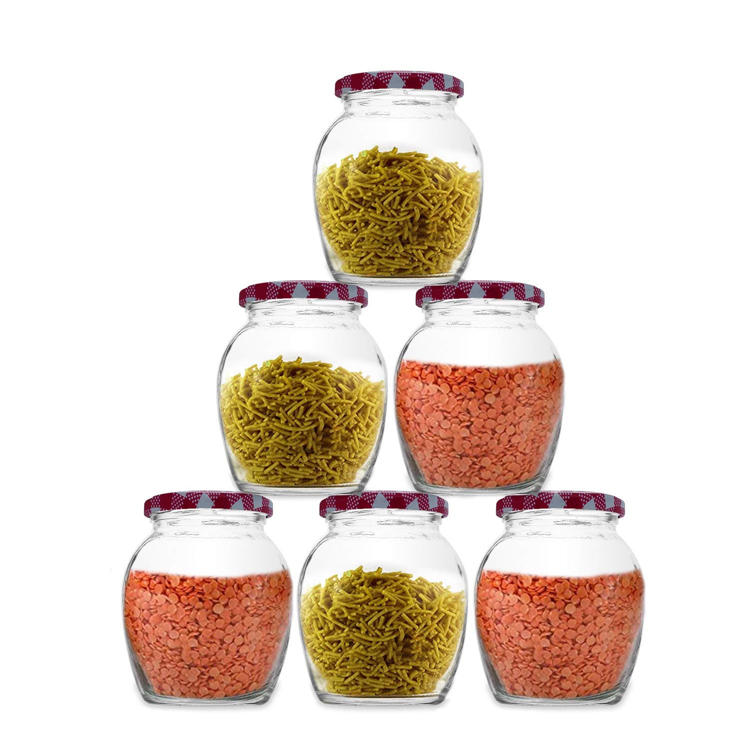 Croco Matka Kitchen Storage Container Glass Jar Set - 12 Piece, Round Shape, Transparent Glass, Steel & Plastic Screw Type Caps | Ideal For Dry Fruits Storage, Juice, And Water