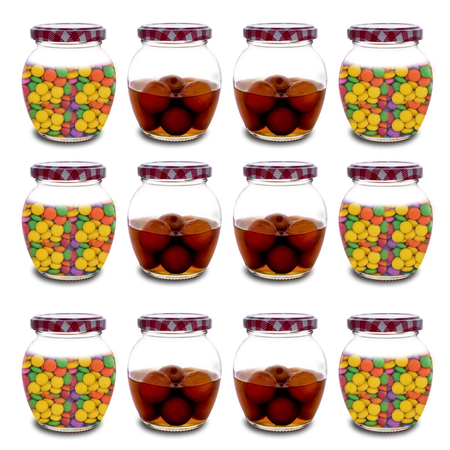 Croco Matka Kitchen Storage Container Glass Jar Set - 12 Piece, Round Shape, Transparent Glass, Steel & Plastic Screw Type Caps | Ideal For Dry Fruits Storage, Juice, And Water