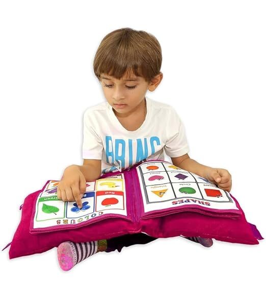 Mitsico Kid's Soft Learning Cotton Pillow Book - Medium Size, Multicolor | Great Tool For Learning Hindi, English, Gujarati Alphabets, Numbers & More