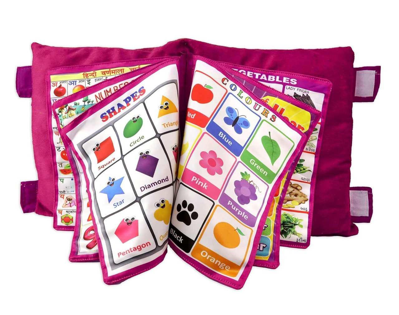 Mitsico Kid's Soft Learning Cotton Pillow Book - Medium Size, Multicolor | Great Tool For Learning Hindi, English, Gujarati Alphabets, Numbers & More