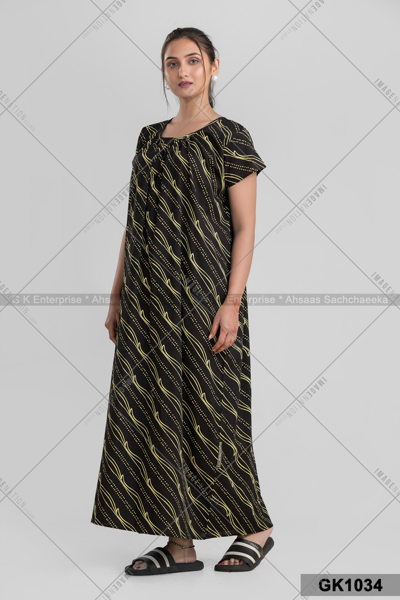Round Neck Printed Nighty (Gk1034)