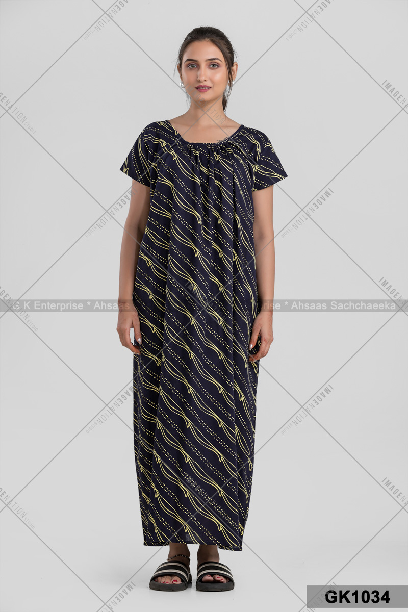 Round Neck Printed Nighty (Gk1034)