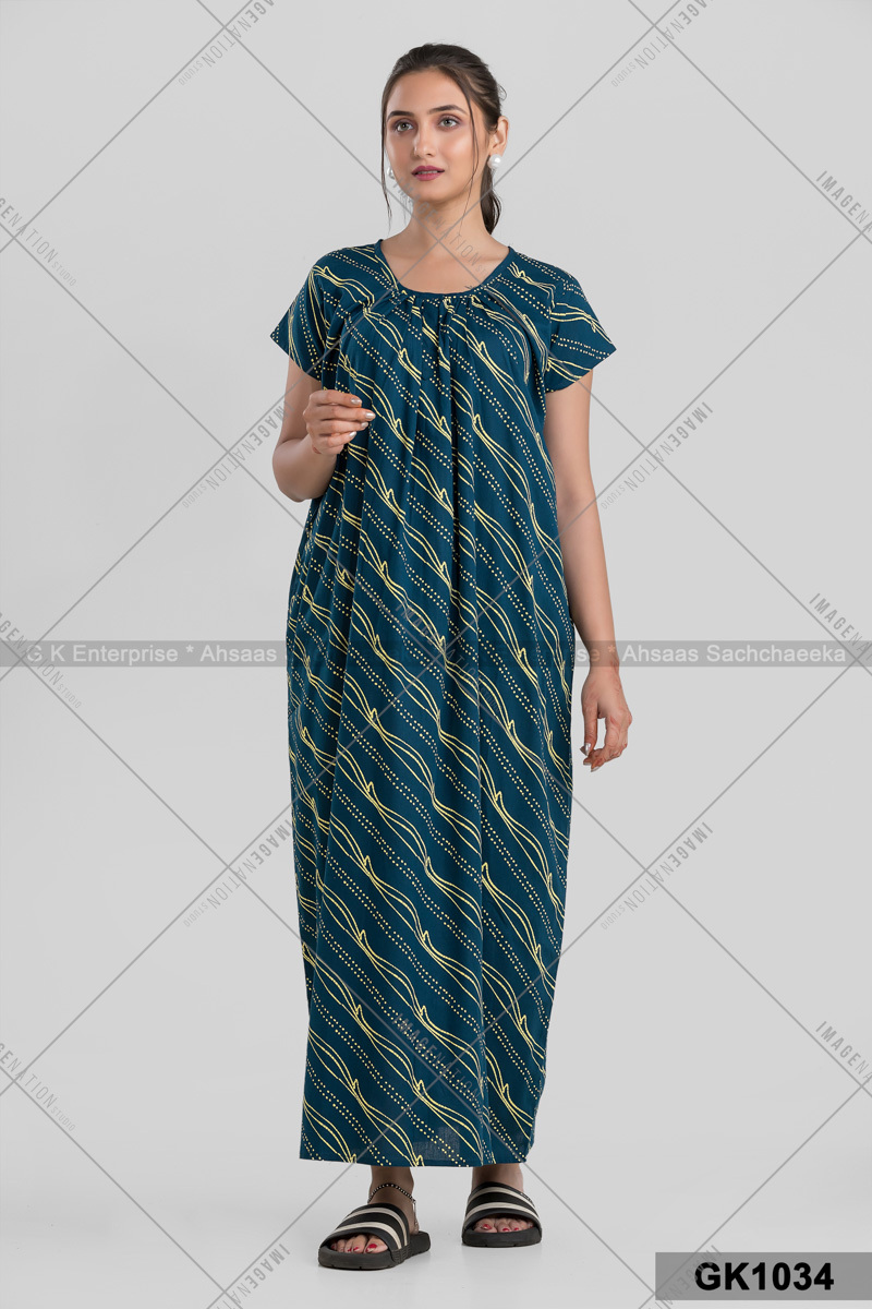 Round Neck Printed Nighty (Gk1034)