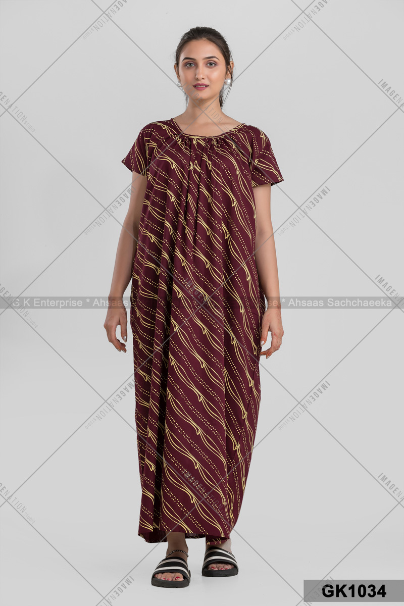 Round Neck Printed Nighty (Gk1034)