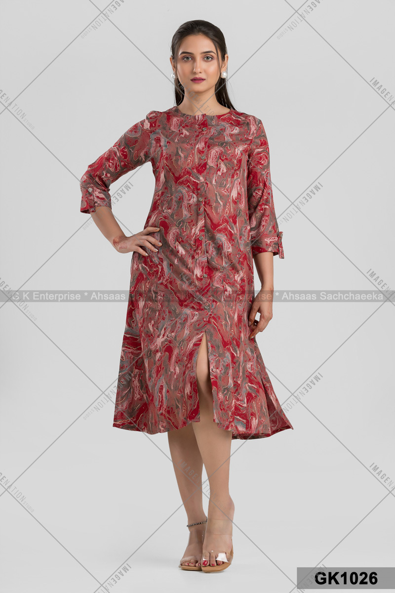 Umbrella Style Front Cut Kurti Rayon With Faux (Gk1026) - Color: 3 Colors