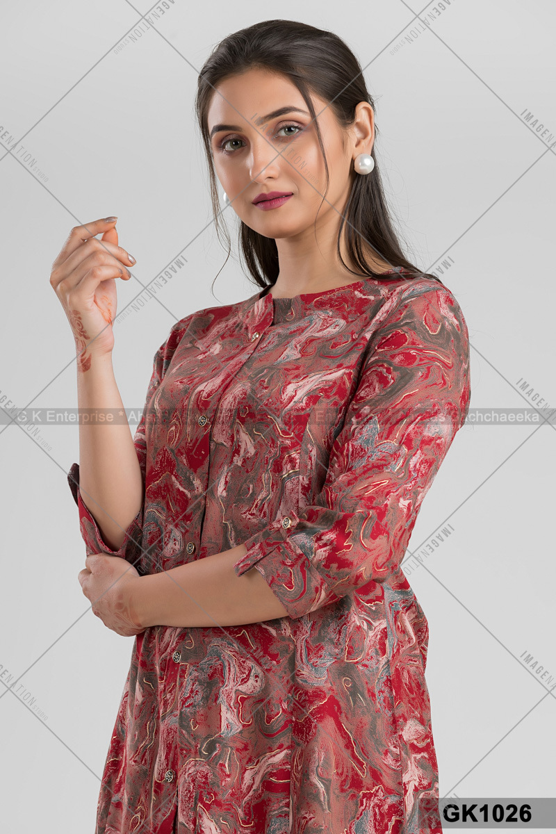 Umbrella Style Front Cut Kurti Rayon With Faux (Gk1026) - Color: 3 Colors