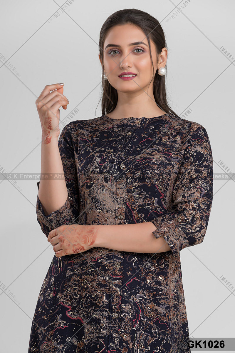 Umbrella Style Front Cut Kurti Rayon With Faux (Gk1026) - Color: 3 Colors