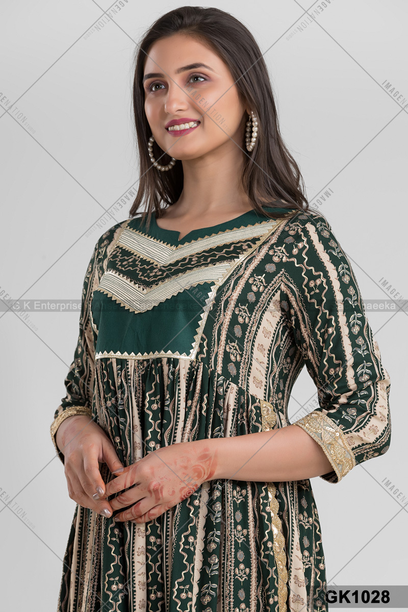Nyra Kurti & Pant With Embroidery Works Printed Rayon (Gk1028)