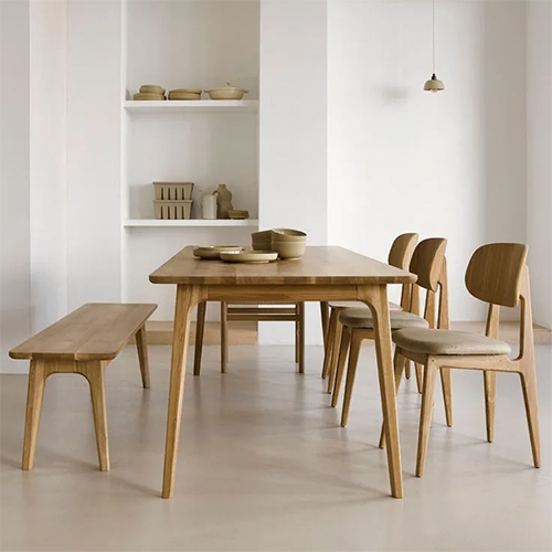 Indian Seating Dining Table - Wood, Rectangular, Brown Finish | High-Quality, Polished, Non-Folding Design, Suitable for Home & Hotel Use