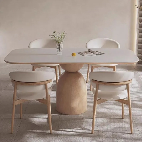 Solid Wood Base Dining Table - Wood Material, Spacious Top, Available in White & Brown Colors | Modern Design for Household and Hotel Use, Warranty Included