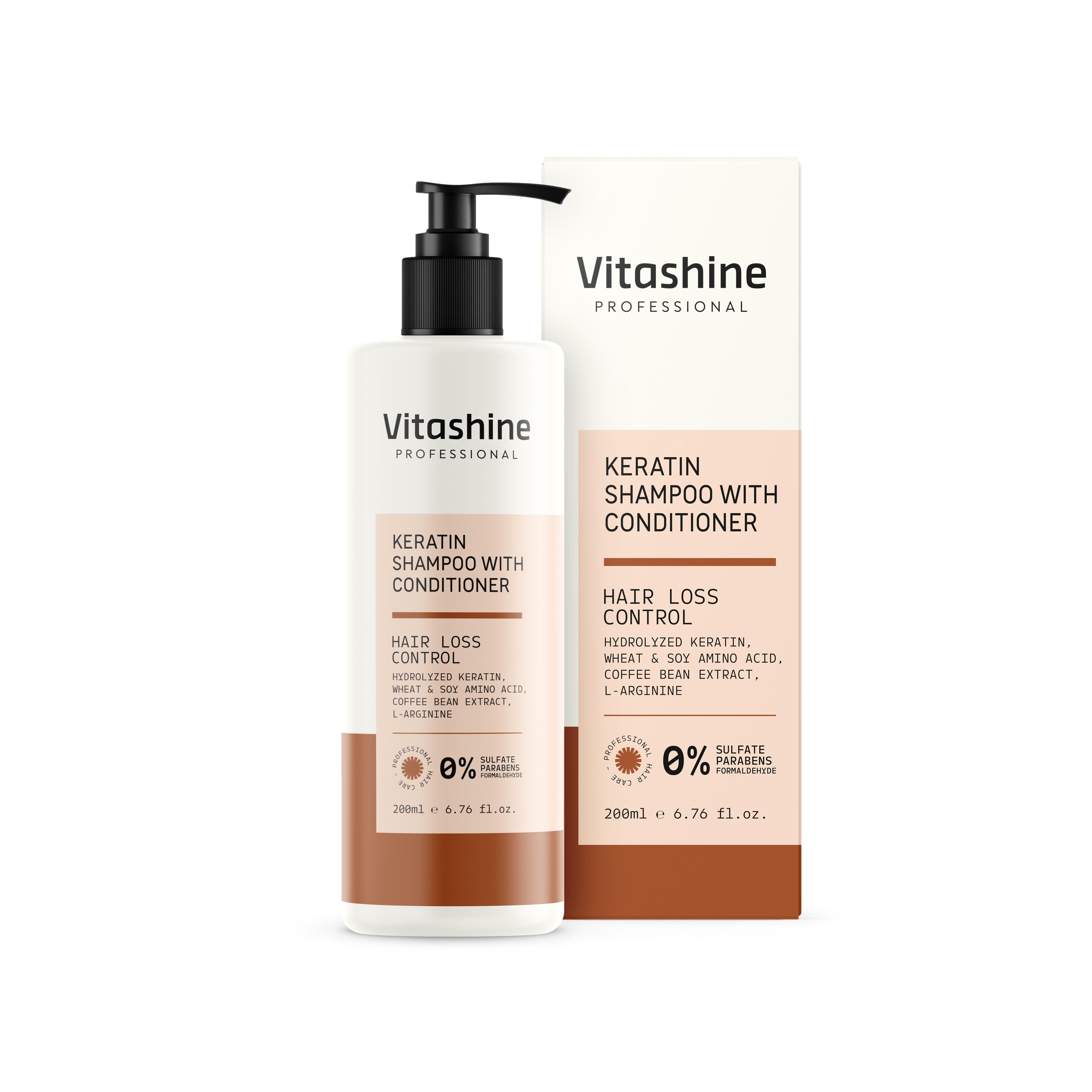 Vitashine Professional Keratin Shampoo - 200ml , Nourishing Wheat Germ Oil, Copper Peptide Boost For Stronger, Smoother Hair