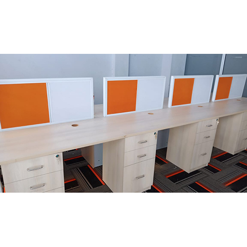 Office Linear Workstation - Polished Wood,  Easy to Clean, Moisture Proof, Elegant White Finish, Ample Storage Drawer