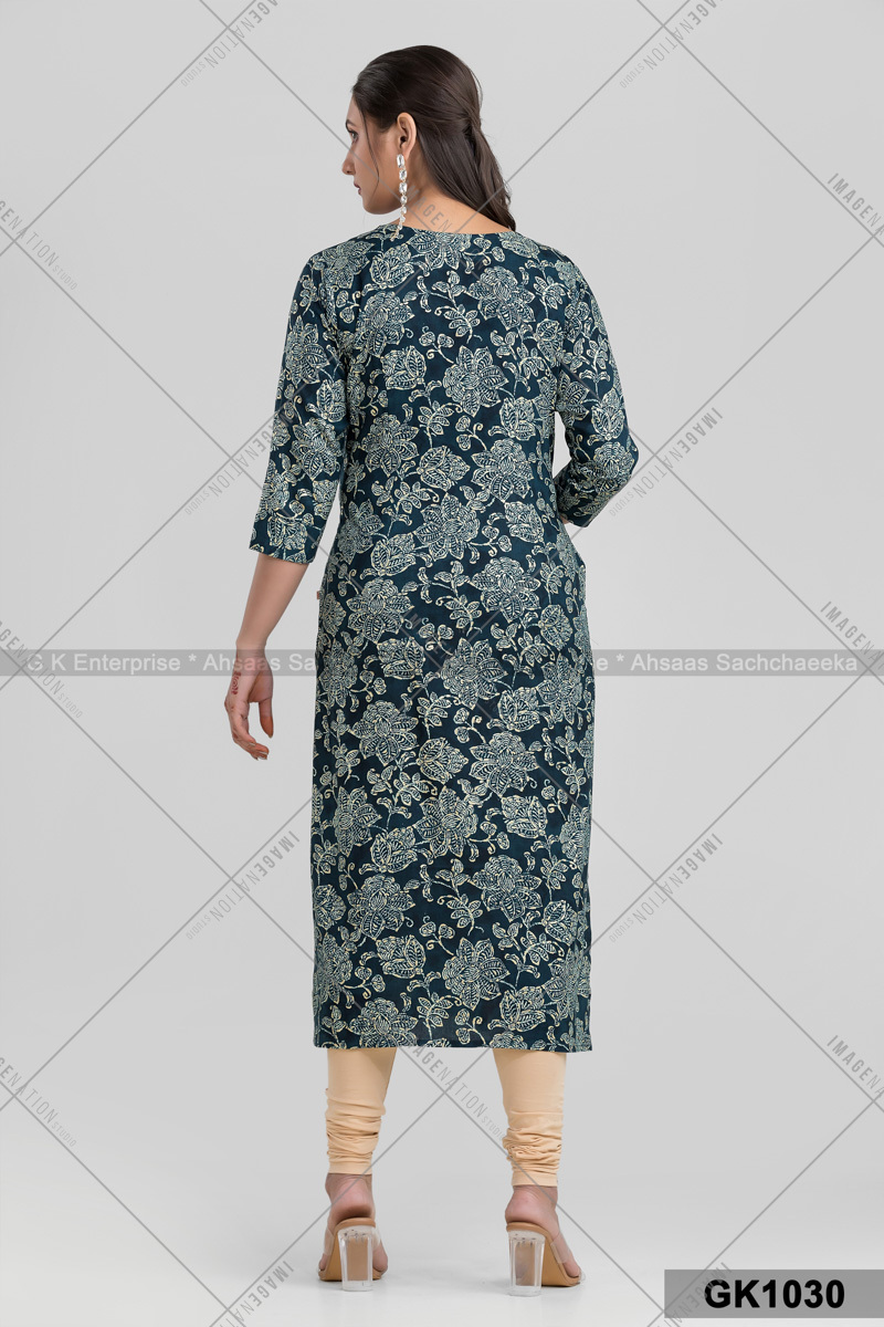 Cotton V Neck Kurti With Stone Works (Gk1030) - Color: Single