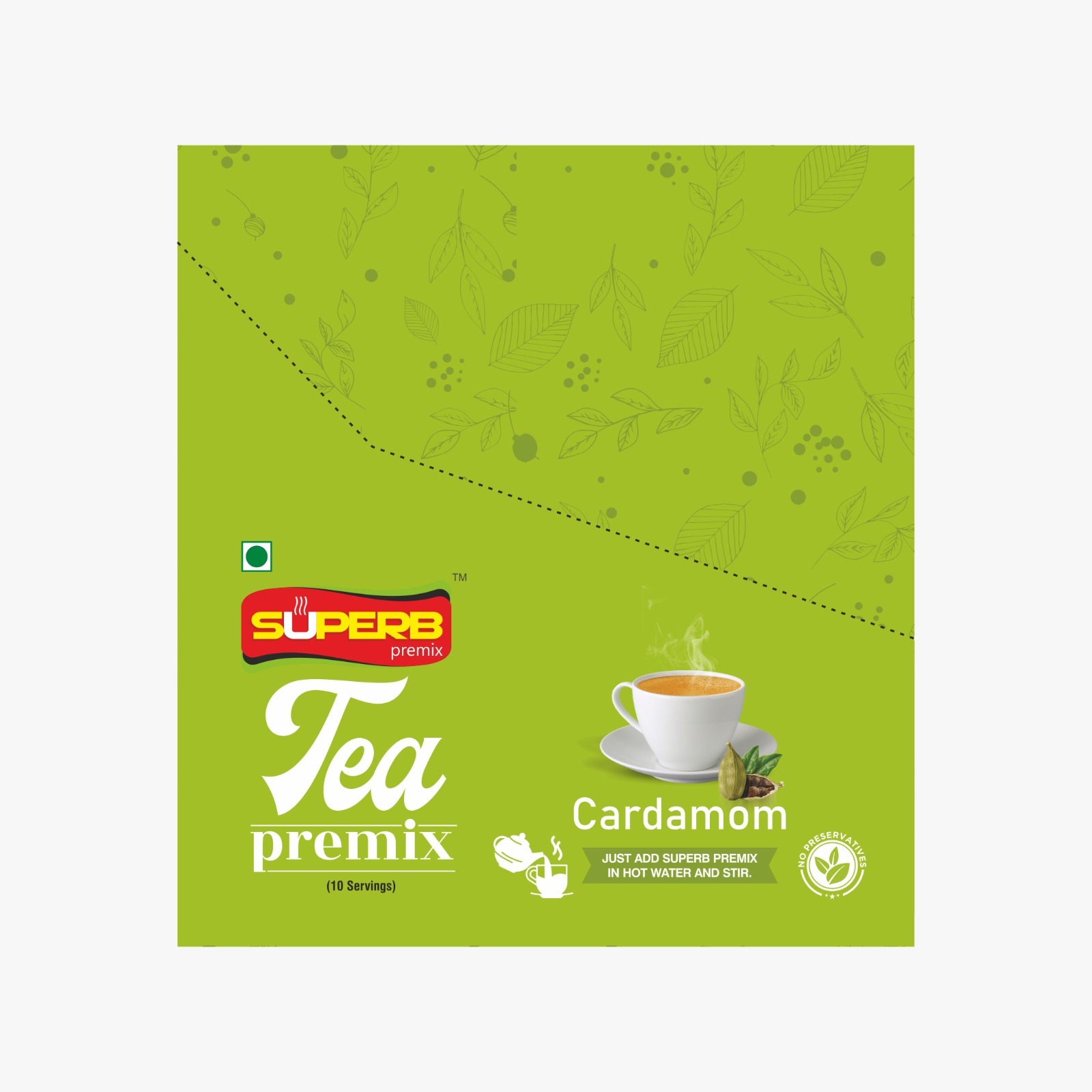 Cardamom Tea Premix - 14 Gm Sachet, Instant Powder With Sweet Taste And Medium Sugar, Blended Solid Extract For Improved Digestion