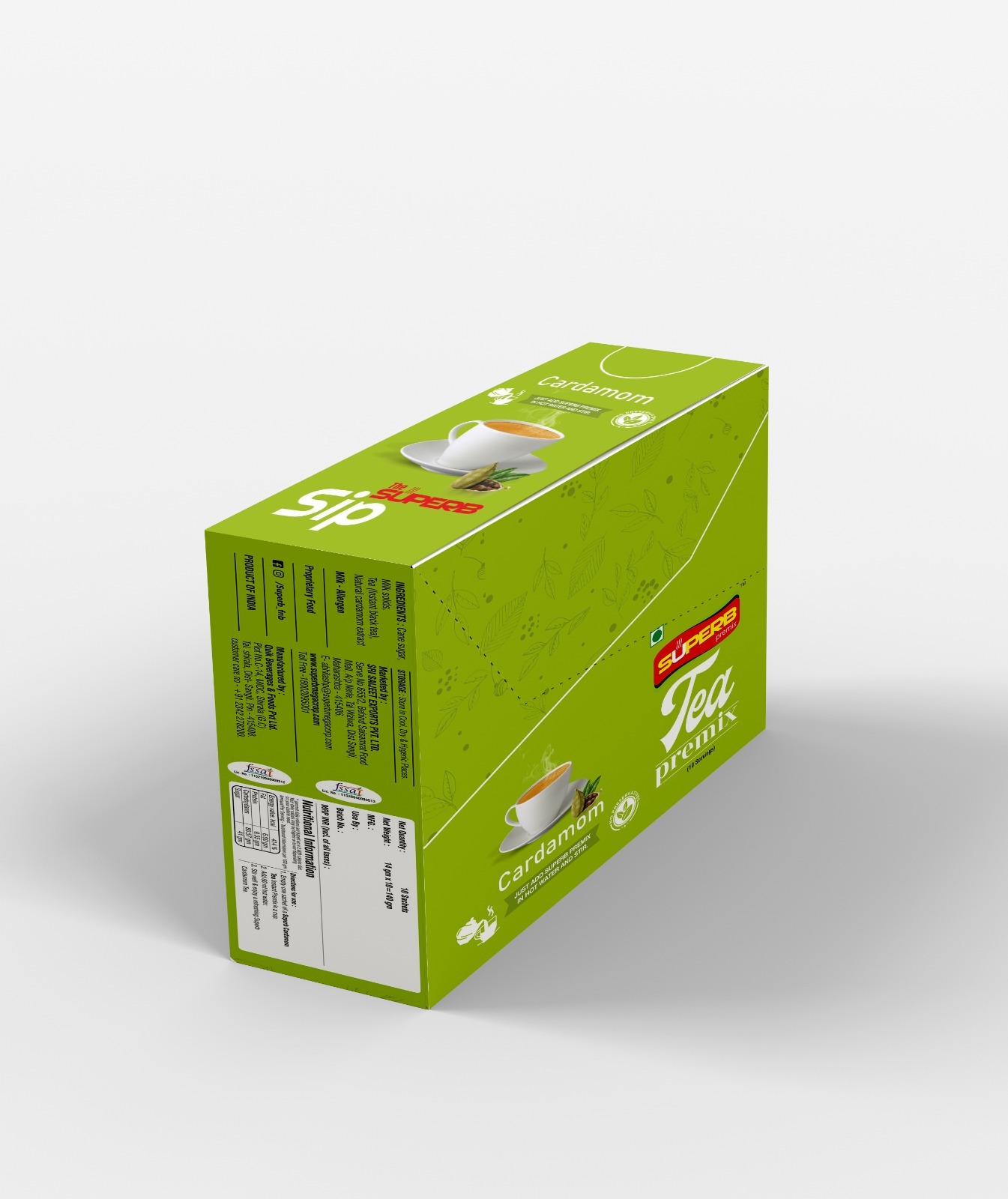 Cardamom Tea Premix - 14 Gm Sachet, Instant Powder With Sweet Taste And Medium Sugar, Blended Solid Extract For Improved Digestion