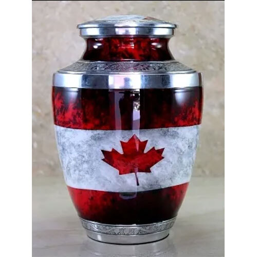 Cremation Urn - Large 12 Inch Aluminum, Sky Blue And Red Painted Finish | Indian Handcrafted Style, Professional Design