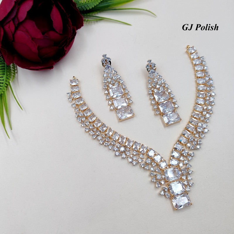 Shimmering Designer American Diamond Necklace Set - Gender: Women