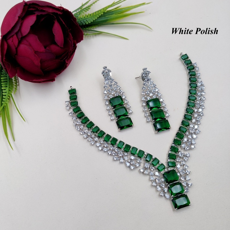 Shimmering Designer American Diamond Necklace Set - Gender: Women