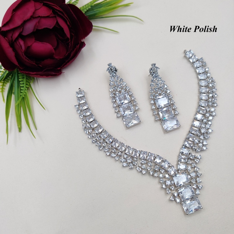 Shimmering Designer American Diamond Necklace Set - Gender: Women