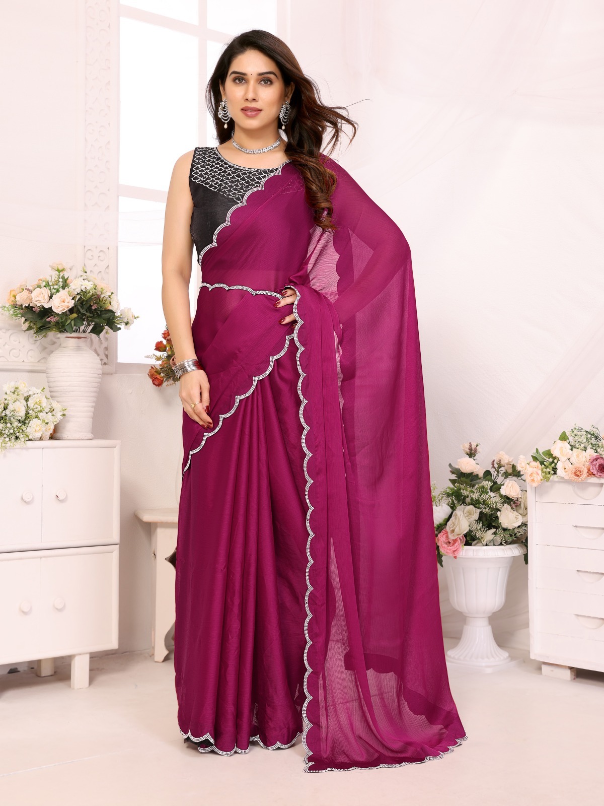 Satin Chiffon Saree - Feature: Soft Touch