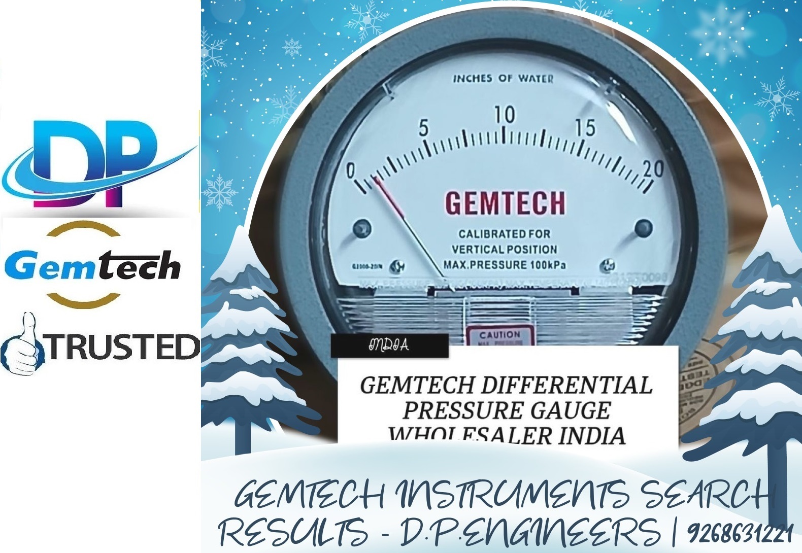 Model G2300-30 Cm Gemtech Differential Pressure Gauges Range 15-0-15 Cm Wc From Bareta Bathinda (Pb)