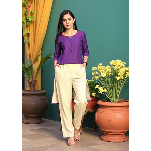 Kurti Pant - Rayon Material, Customizable Size, Ivory White Color | Cool Pass Comfort, Breathable Fabric, No Fade Feature, Plain Pattern