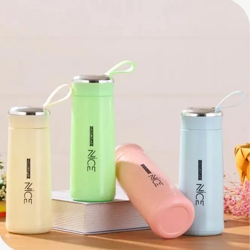 Nice Glass Water Bottle - 500ml, Durable & Lightweight Glass, Smooth Matte Finish, Attached Strap Lid, Leakproof, Hot & Cold Liquid Safe, Customizable
